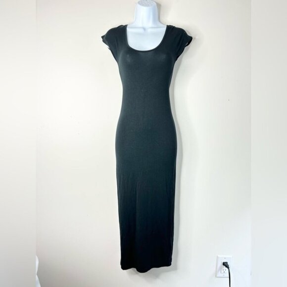 Aritzia Babaton Midi Dress Black Stretch Modal scoop neck Short Sleeve Size XXS - Picture 6 of 14